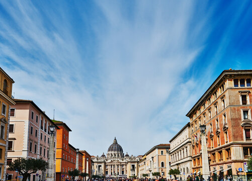 View of St. Peter's Basilica (4th century) and Vatican City, Rome, Italy, Europe 