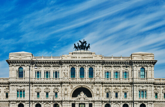 The Palazzo di Giustizia (Palace of Justice) Designed by architect Guglielmo Calderini and constructed between 1888 and 1910, which serves as the seat of the Supreme Court of Cassation, Rome, Italy 