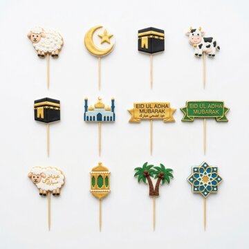 Eid ul Adha cupcake topper set isolated on white background stock photography
