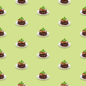 Seamless pattern with sweet dessert chocolate fondant on a solid color background.