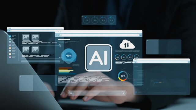 A sleek laptop setup featuring a modern interface showcasing various artificial intelligence metrics and dynamic data visualizations, emphasizing interactive and analytics tools. Qubit