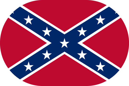 Confederate Battle Flag. Historic Southern battle flag associated with the American Civil War and Confederate military symbolism. Vector flag in flat oval design