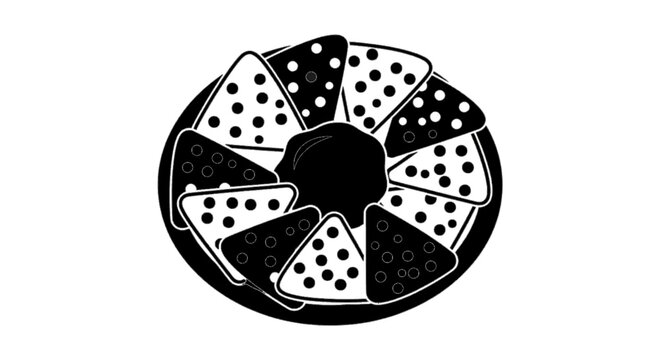 Minimal black silhouette icon, simple flat vector, bold black shape, no, no shading nachos with dip on a, flat icon style