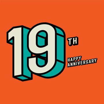 3d number 19st with happy anniversary text on orange background. Editable corol and vector.