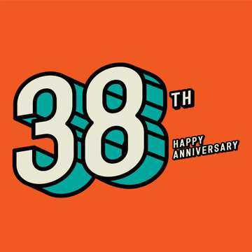 3d number 38st with happy anniversary text on orange background. Editable corol and vector.