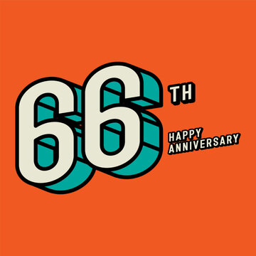 3d number 66st with happy anniversary text on orange background. Editable corol and vector.