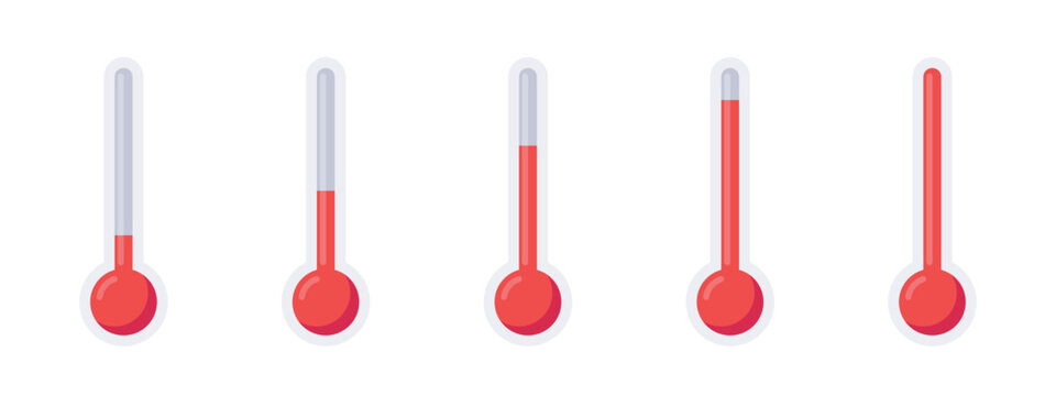Thermometer vector set. Temperature illustrations. Heat measurement scale realistic collection.