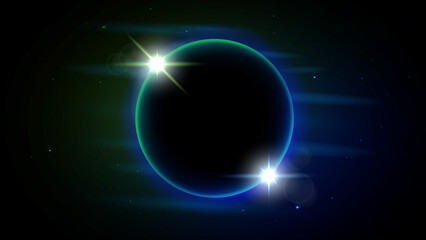 Glowing Planet in Outer Space with Bright Star Light Flare and Cosmic Galaxy Background Vector © Jer