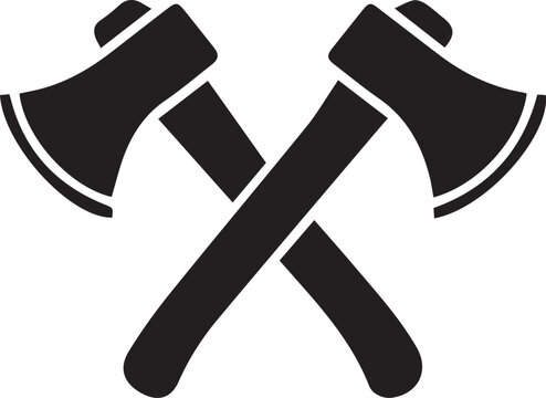 Black crossed axes woodcutting tools graphic icon illustration with woodcutting
