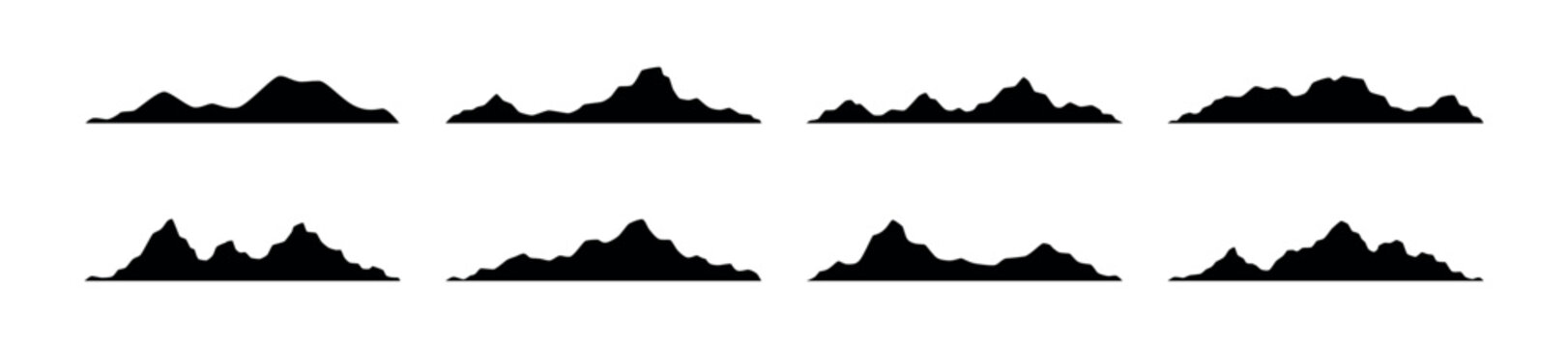 Mountain range vector silhouette collection. Silhouetted mountain landscapes set