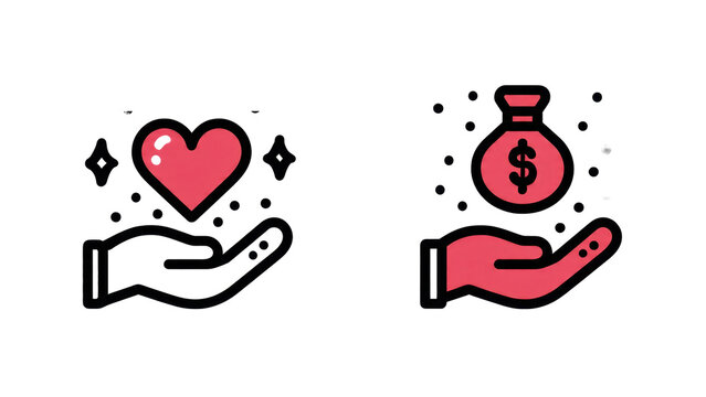 Heart and Money Bag Icons