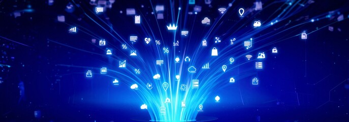 Fototapeta premium Blue Tech Style Internet Application Icons Network Connection