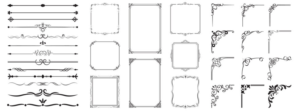 Luxury vintage ornamental frame collection featuring elegant borders, decorative dividers and floral flourishes for invitations, certificates, branding and premium editorial design.