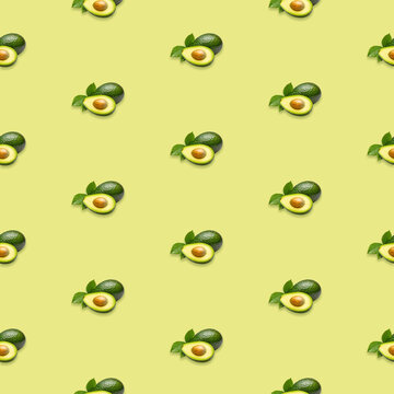 Seamless pattern with avocado on a solid color background.