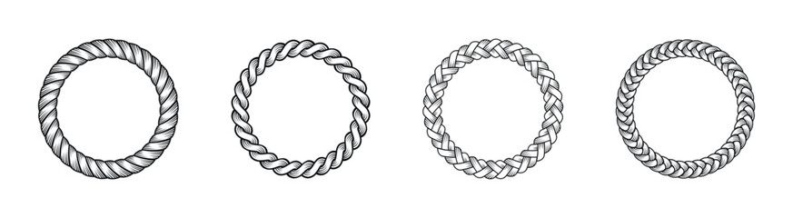 Rope frame circle shapes vector collection. Circular rope borders for decoration © 11ua