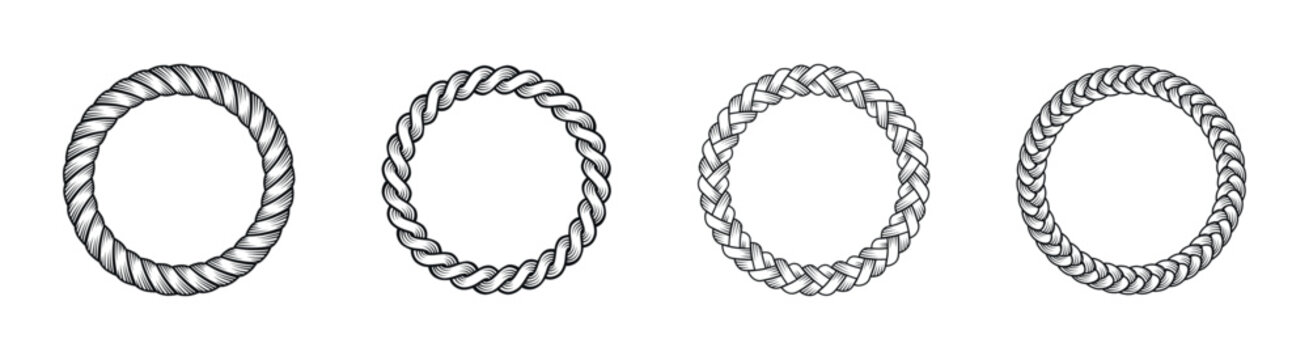 Rope frame circle shapes vector collection. Circular rope borders for decoration