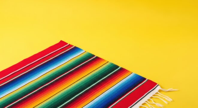 Vibrant Mexican Blanket on Yellow Background