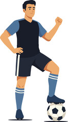 Obraz premium Confident Soccer Player Standing with Ball — Flat Design Vector Illustration