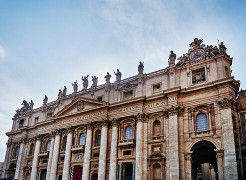 main facade (17th century) of St. Peter's Basilica in Vatican City, Rome, Italy, Europe