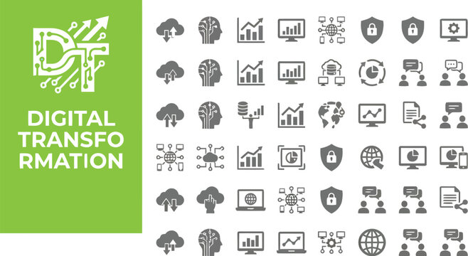 Digital Transformation Icon Set with Technology Elements