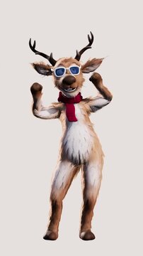 Funny 3D Holiday Reindeer Dancing in Sunglasses &ndash; Clean White Background Vertical 4K 60fps