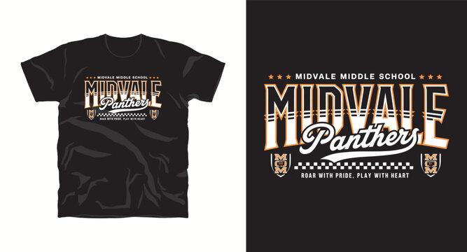 Midvale middle school panthers vector t-shirt design with inspirational motto and checkerboard pattern.