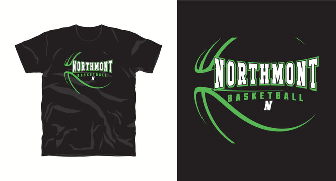 Northmont basketball vector t-shirt design with bold green swoosh and dynamic letter N.