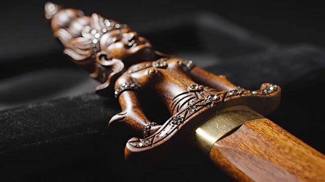 Intricate Wooden Kris Dagger Hilt with Deity Carving.