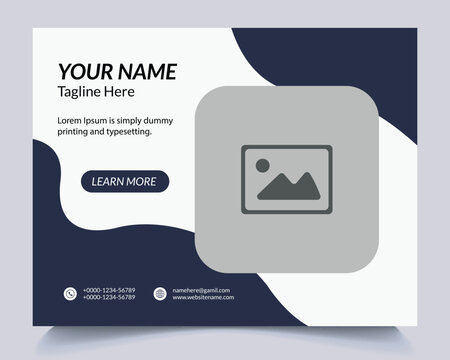 White smartphone on dark blue business card with cloud and learn more button