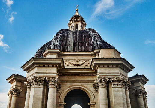 exterior dome and upper architecture of St. Peter's Basilica (4th century) in Vatican City, Rome, Italy, Europe 