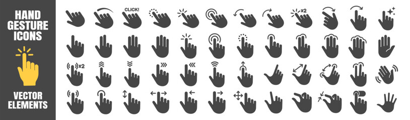 Fototapeta premium Hand gesture icon set on transparent background