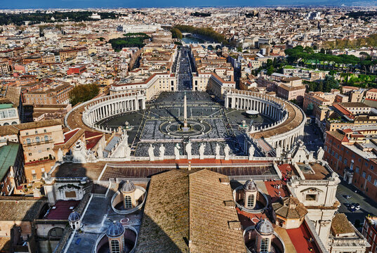 Arial view of St. Peter's Square and St. Peter's Basilica in Vatican City, Rome, Italy, Europe 