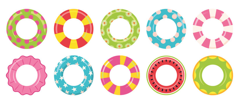 Assortment of Colorful Inflatable Swim Rings pool float