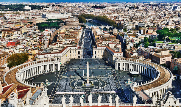 Arial view of St. Peter's Square and St. Peter's Basilica in Vatican City, Rome, Italy, Europe 