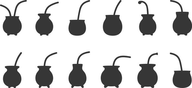 Set of Black Cauldron Silhouettes illustration vector