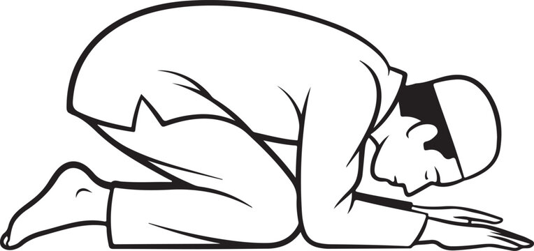 Black and white line of a man in prayer line man praying