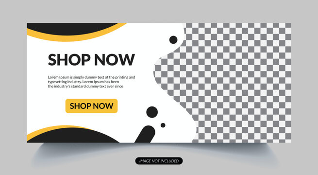 Black and white polka dot pattern with yellow shop now button