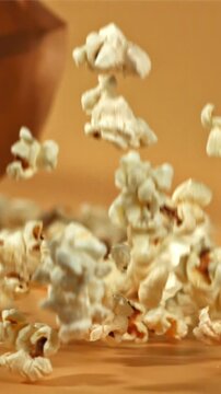 Popcorn falls on the table. Filmed on a high-speed camera at 1000 fps. High quality FullHD footage
