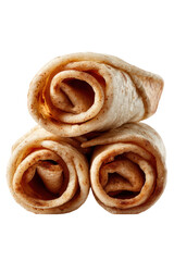 Fototapeta premium Stack of three soft rolled flatbreads isolated on transparent background front view highlighting textured layers and golden brown crust for commercial food marketing and professional menu