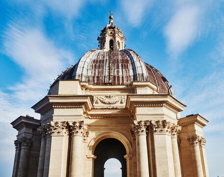exterior dome and upper architecture of St. Peter's Basilica (4th century) in Vatican City, Rome, Italy, Europe 