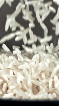 The grains of rice fall into the pot. Filmed on a high-speed camera at 1000 fps. High quality FullHD footage