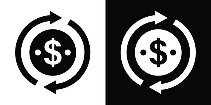 Dollar currency coin inside cash flow rotation arrows vector icon. Money circulation, financial turnover, revenue cycle, return on investment, and cashback concept graphic.