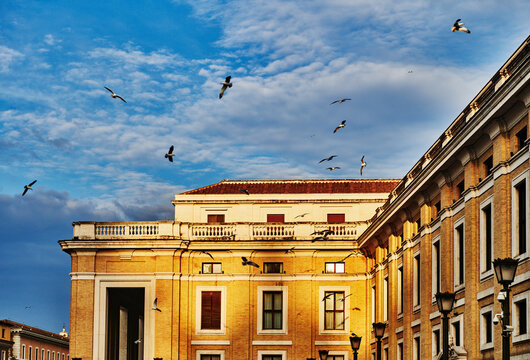 neo-classical architecture aligning Via della Conciliazione leading toward St. Peter's Square in Vatican City, Rome, Europe