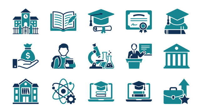 Education icons and learning symbols.