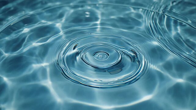 Single blue water ring on shimmering surface with soft caustic light in minimal liquid background