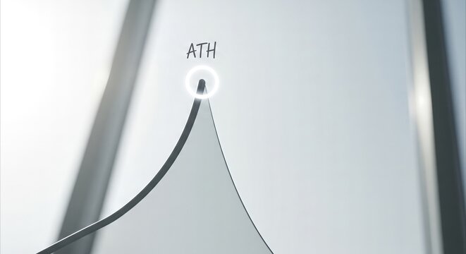 Minimalist growth chart line peaking at ATH (All-Time High) with bright, airy window light for finance and business concepts