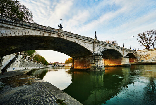 The Ponte Sisto, a historic pedestrian bridge spanning the Tiber River in Rome, Italy, Europe