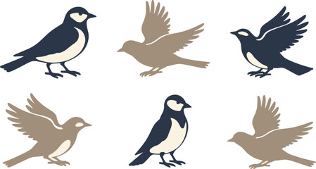 Collection of stylized birds in various poses on a white background © Kumot Roy