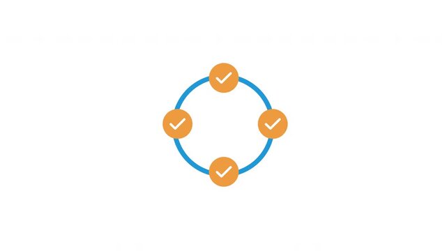 Animated circular process chart with four checkmark icons completing a connection cycle.