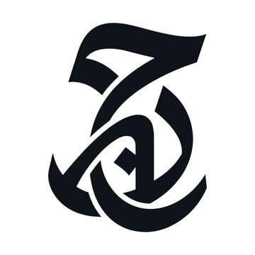 Gothic monogram letter J and A, vintage blackletter typography logo, medieval calligraphy initial vector illustration